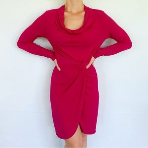 Forever 21 pink cowl neck long sleeve twist front stretch dress size large